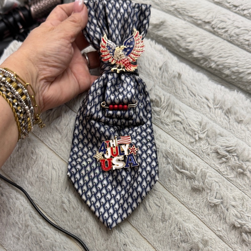 UPCYCLE Patriotic Eagle Tie necklace with USA Pins